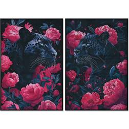 Home ESPRIT Velvet Black/Pink Wall Decor 83x123cm 2pcs
