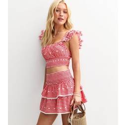 New Look Women's Tiered Mini Skirt - Red Gingham Print