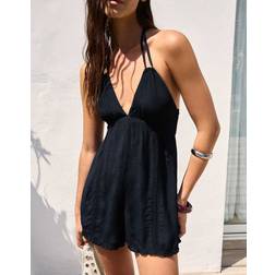 Bershka Jumpsuit Playsuit Med Halterneck Og Bindebåndsdetalje - Sort