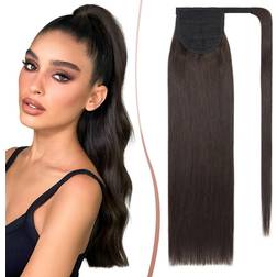 Elailite Human Hair Ponytail Extension 14 Inch Dark Brown