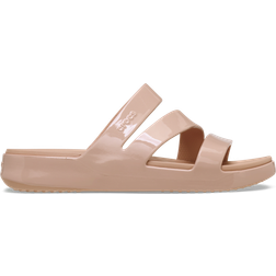 Crocs Getaway Patent Strappy Slides - Pink Caramel