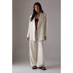 Warehouse Linen Look Pinstripe Blazer - Natural