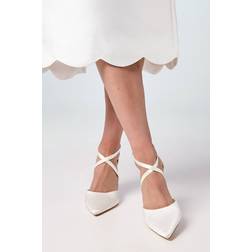 Coast Wide Fit Treat Cross Strap Pointed Block Heel Court Shoes - White