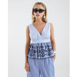 River Island Petite Sleeveless Embroidered Top - Blue Stripe