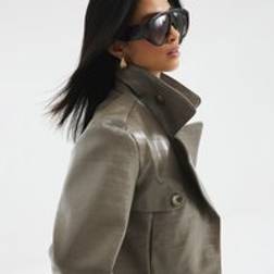 River Island Petite Faux Leather Cropped Trench Coat - Beige