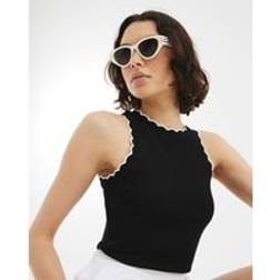 River Island Womens Sleeveless Scallop Trim Tank Top - Black
