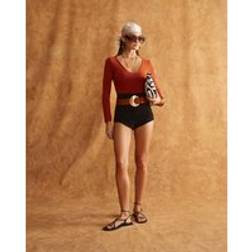 River Island Womens Long Sleeve V Neck Bodysuit - Orange