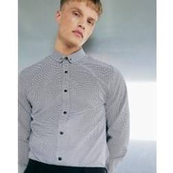 River Island Mens Long Sleeve Dogtooth Shirt - Black