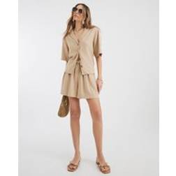 River Island Womens Boxy Fit Linen Blend Shirt - Beige