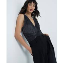 River Island Womens Black Sleeveless Metallic Drape Bodysuit - 8