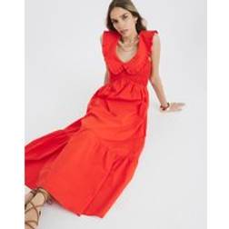 River Island Womens Red Ruffle Collar Shirred Maxi Dress - 6