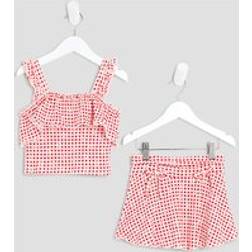 River Island Mini Girls Gingham Top And Skort Set - Red