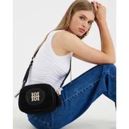 River Island Faux Suede Monogram Cross Body Bag - Black