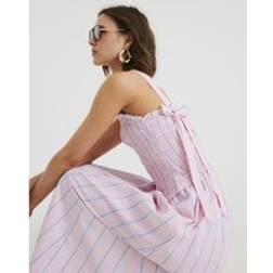 River Island Womens Shirred Midi Dress - Pink Stripe