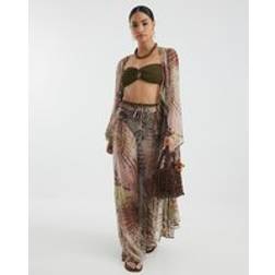 River Island Petite Khaki Animal Print Wide Beach Trousers - Khaki