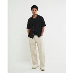 River Island Mens Black Regular Fit Grid Textured Revere Shirt - XL