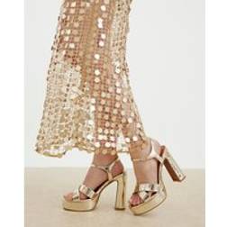 River Island Womens Gold Cross Over Strap Platform Heeled Sandals - Gold