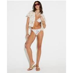River Island Cream Floral Shirred Low Rise Bikini Bottoms - Cream