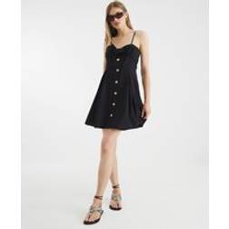 River Island Bow Detail Button Up Mini Dress - Black