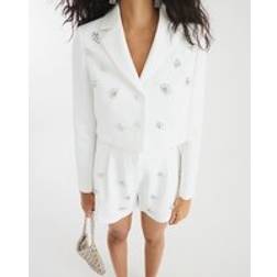 River Island Cropped Embellished Blazer - White