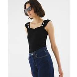 River Island Womens Sleeveless Gold Button Tank Top - Black