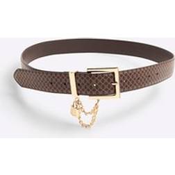 River Island Faux Leather Monogram Lock Belt - Brown