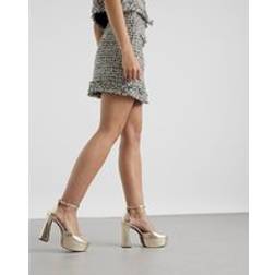 River Island Womens Gold Ankle Strap Platform Heels - 7