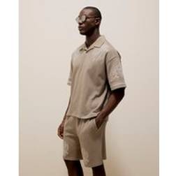 River Island Mens Grey Embroidered Open Neck Polo Shirt - L