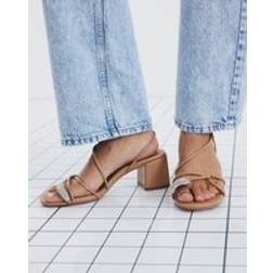 River Island Womens Beige Diamante Toe Loop Block Heel Sandals - 3