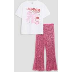 River Island Girls Sequin Flared Trousers Set - Pink