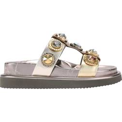 Kurt Geiger Orson Crystal Leather Slider Sandals - Gold