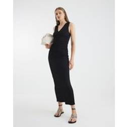 River Island Womens Sleeveless Ruched Textured Midi Dress - Black