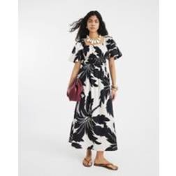 River Island Womens Short Sleeve Printed Shirred Midi Dress - Black