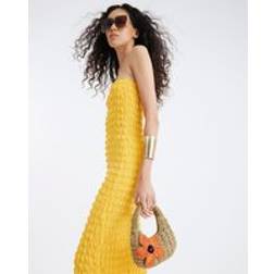 River Island Womens Yellow Textured Bandeau Midi Dress - Yellow