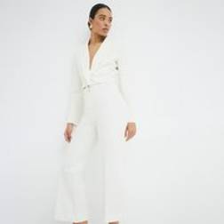 River Island Womens Cream Cropped Flared Trousers - 14