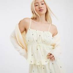 River Island Gult Nattøjssæt Med Broderet Blomstermønster