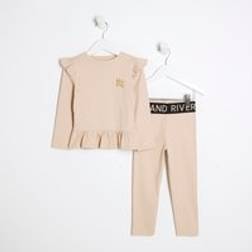 River Island Mini Girls Ribbed Top Set - Beige