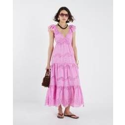 River Island Broderie Midi Dress - Pink