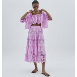 River Island Long Sleeve Cropped Broderie Shirt - Pink