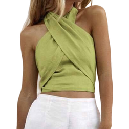 Shein Travachic Women Solid Color Cross-Wrap Sleeveless Vest Top, Suitable For Summer