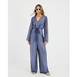 River Island Polka Dot Tie Front Jumpsuit - Navy