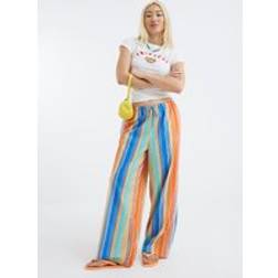 River Island Womens Multi Colour Stripe Wide Leg Beach Trousers