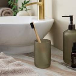 Hotel Glass Toothbrush Holder Green