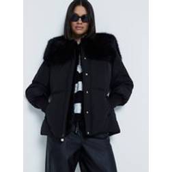 River Island Faux Fur Collar Padded Jacket - Black