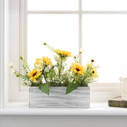 Dunelm Sunflower Bouquet in Wooden Pot - Yellow Artificial Plant