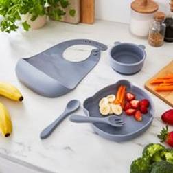 Dunelm Silicone Bib Bowls and Cutlery Set Grey