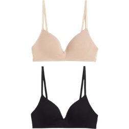 H&M Padded Non Wired Cotton Bras 2-pack - Beige/Black