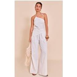 PrettyLittleThing Woven Pinstripe Asymmetric Jumpsuit - White
