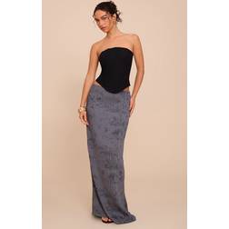 PrettyLittleThing Textured Printed Maxi Skirt - Grey