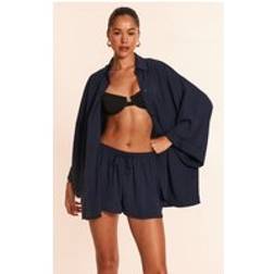 PrettyLittleThing Floaty Oversized Drop Shoulder Beach Shirt - Blue